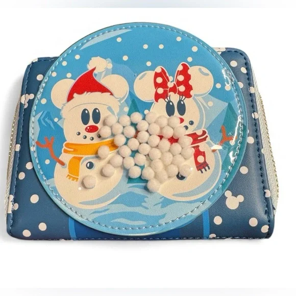 NWT Loungefly Disney Snowman Mickey & Minnie Snow Globe Zip-Around Wallet - Picture 3 of 5